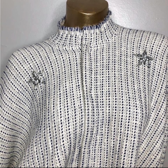 Lucia’s Sarto White and navy fringe sweater jacket with silver rhinestone stars - Picture 6 of 13